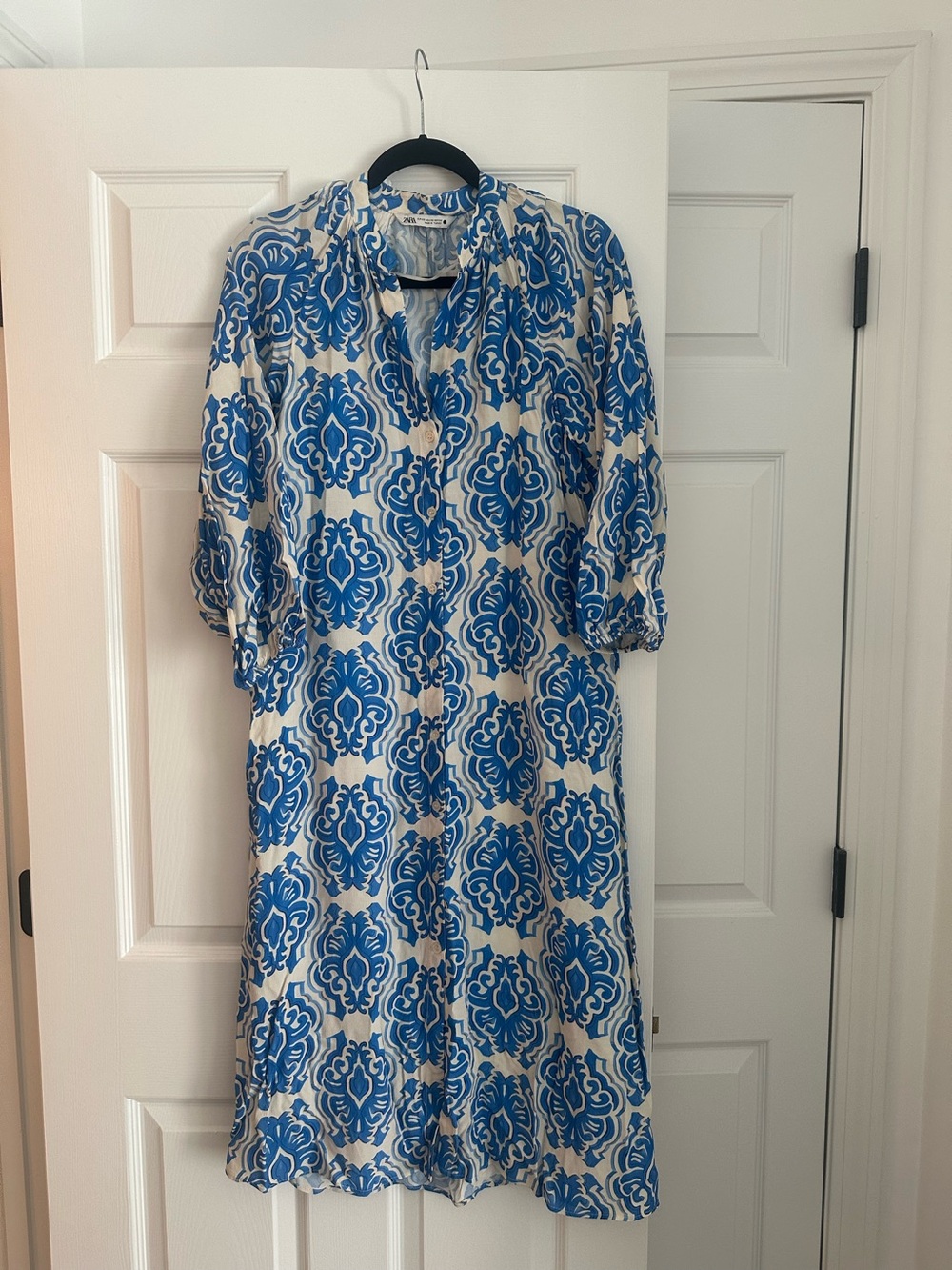 Blue & White Printed Midi Dress